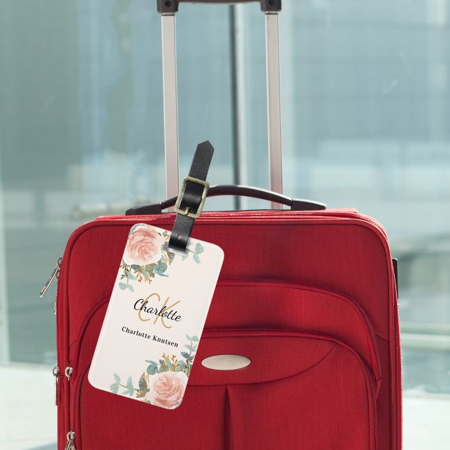 Goldflorchen aus beigefarbener Rose, monogramm, el Gepäckanhänger (Von Creator hochgeladen)