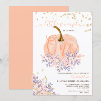 Goldflorenkürbis Aquarell erster Geburtstag Einladung