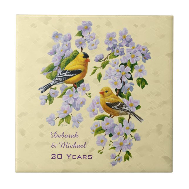 Goldflossen und Apfelblüten gelb Fliese (Vorderseite)