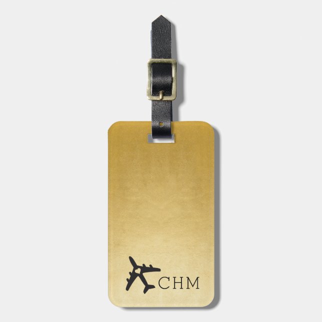 Goldflugzeug-Liebe-Reise-Monogramm-Gepäck Gepäckanhänger (Vorderseite vertikal)