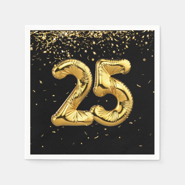 Goldfoil 25 Ballons und Confetti Napkins Serviette (Vorderseite)