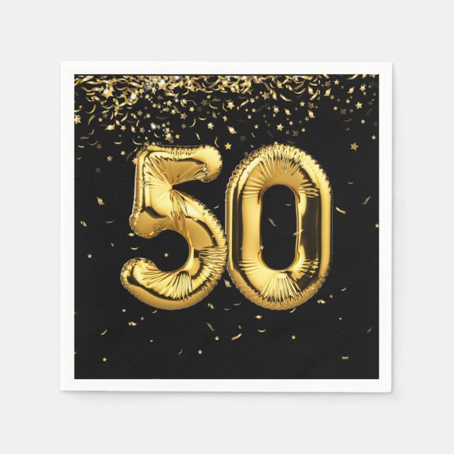 Goldfoil 50 Ballons und Confetti Napkins Serviette (Vorderseite)