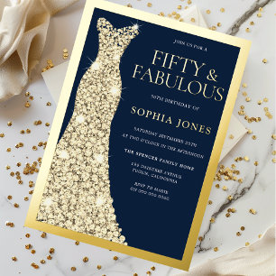 Goldfoil 50 & Fabulous 50. Geburtstagsparty Folieneinladung