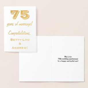Goldfoil 75. Hochzeitstag + Individuelle Name Folienkarte