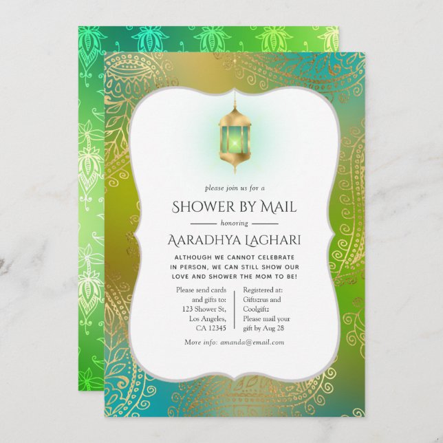 Goldfoil Arabian Bollywood Dusche von Mail Einladung (Vorne/Hinten)