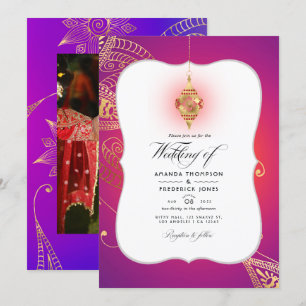 Goldfoil Arabian Bollywood Wedding Foto Invitati Einladung