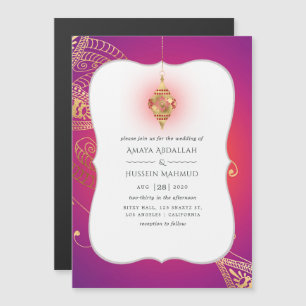 Goldfoil-Arabische Bollywood-Hochzeit Magneteinladung