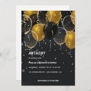 Goldfoil Ballon und Confetti Geburtstagsparty Invi Einladung