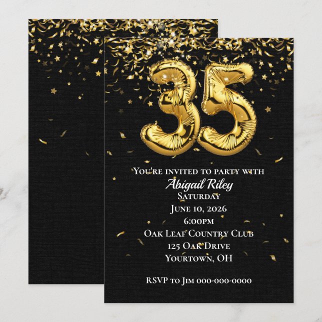 Goldfoil-Ballons 35. Geburtstagsparty Einladung (Vorne/Hinten)