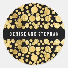 Goldfoil Confetti Black Wedding Runder Aufkleber