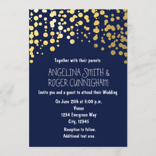 Goldfoil Confetti Navy Blauer Hochzeitsempfang Einladung