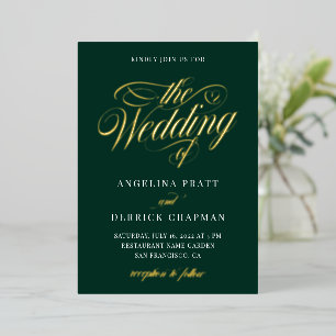 Goldfoil Emerald Green Calligraphy Wedding Folieneinladung