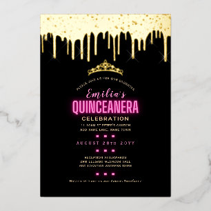 Goldfoil Girly Pink 15. Geburtstag Quinceanera Folieneinladung