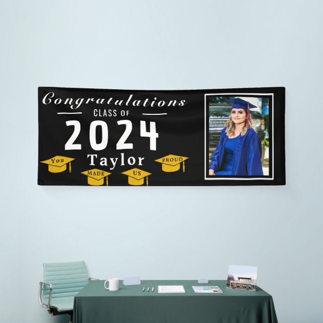 Goldfoil Grad Hats: Personalisiertes Graduate Foto Banner (Messeveranstaltung)
