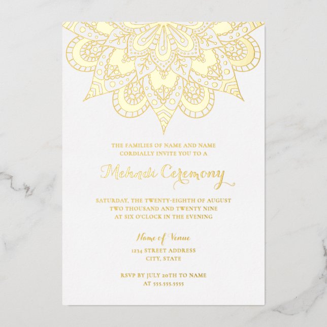 Goldfoil Mandala Mehndi Zeremonie Folieneinladung (Vorderseite)