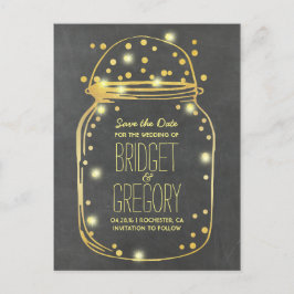 Goldfoil Mason Jar - Confetti Save the Date Ankündigungspostkarte