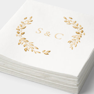 Goldfoil Monogram Wreath Elegante Hochzeit Servietten Mit Folie