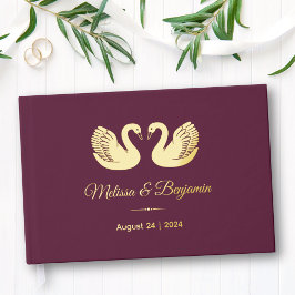 Goldfoil-Schwäne auf Burgunder Hochzeit Gästebuch