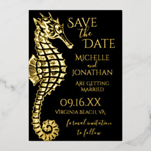 Goldfoil Seepferd Beach Hochzeit Save the Date Folieneinladung