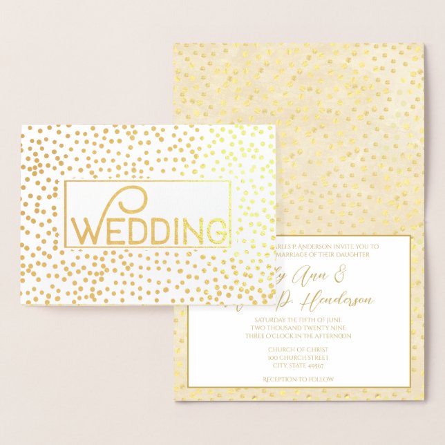 Goldfoil Typografie Confetti Hochzeitseinladungen Folienkarte (Anzeige)