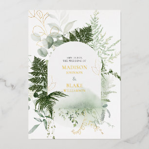 Goldfoil Wild Fern Greenerie Wasserfarbenprägung Folieneinladung