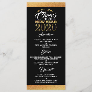 Goldfoileffekt, Champagnerbläschen, Neujahrsmenü Menükarte