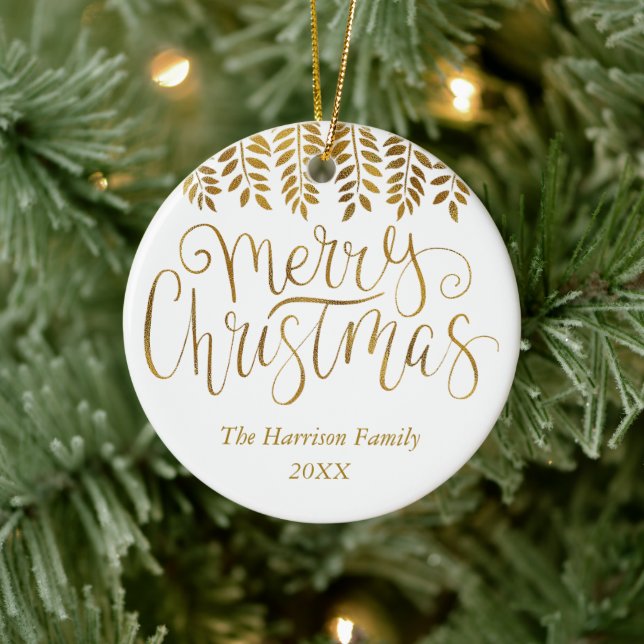 Goldfoileffekt Typografie Frohe Weihnachten Keramik Ornament (Baum)