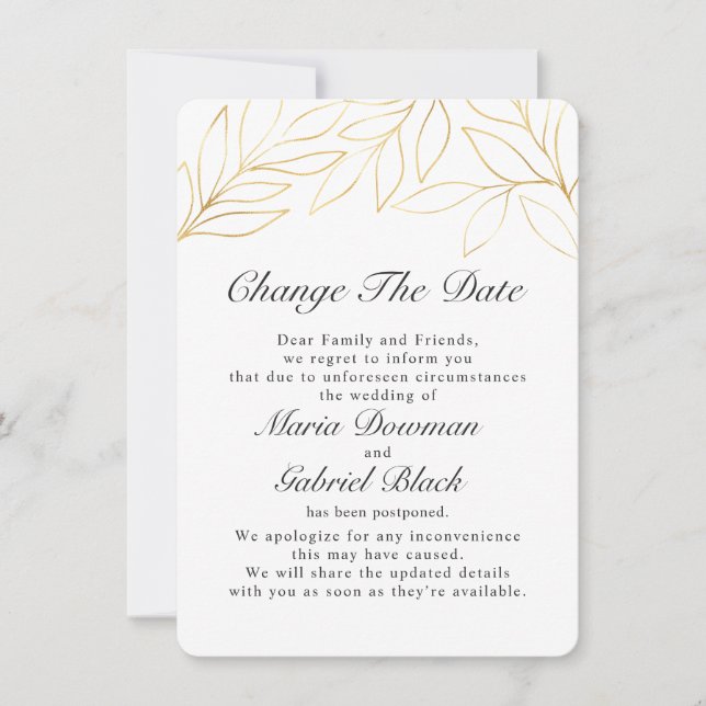 Goldfoliage Hochzeitverschiebung Rette die Save The Date (Vorderseite)
