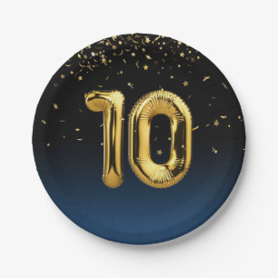 Goldfolie 10 Ballons und Konfetti-Papierplatte Pappteller