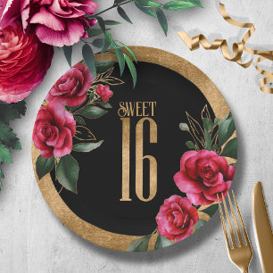 Goldfolie 16 . Geburtstag Black ID757 Pappteller