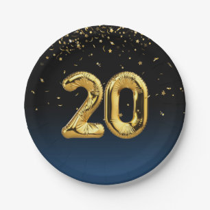 Goldfolie 20 Ballons und Konfetti-Papierplatte Pappteller