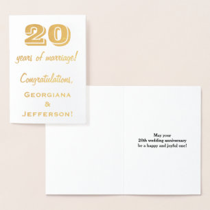 Goldfolie 20. Hochzeitstag + Individuelle Namen Folienkarte