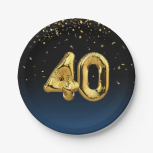 Goldfolie 40 Ballons und Konfetti Papierplatte Pappteller