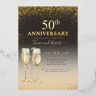 Goldfolie 50. Glitter Champagne Jubiläum Folieneinladung