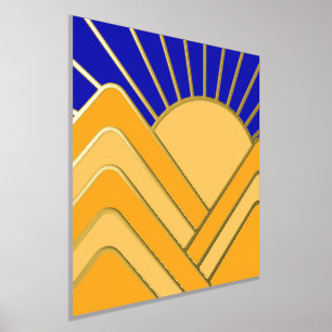 Goldfolie Abstrakte Landschaft Blaue Gelbe Berge Foliendrucke
