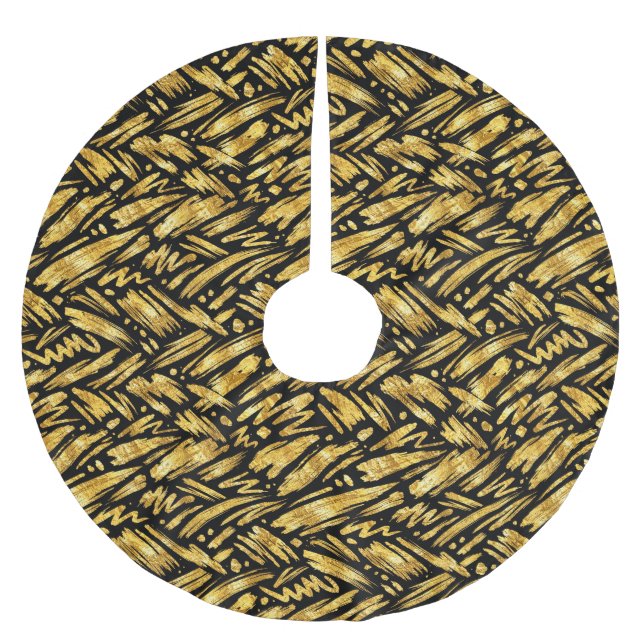 Goldfolie abstraktes Muster Polyester Weihnachtsbaumdecke (Vorderseite)