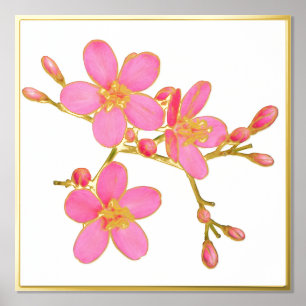 Goldfolie Akzente rosa Frühlingsblüten Print Poste Foliendrucke