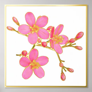 Goldfolie Akzente rosa Frühlingsblüten Print Poste Foliendrucke