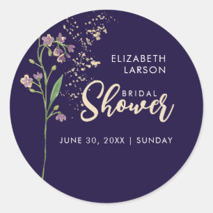 Goldfolie-Aquarell-Wildblumen-Brautparty Runder Aufkleber
