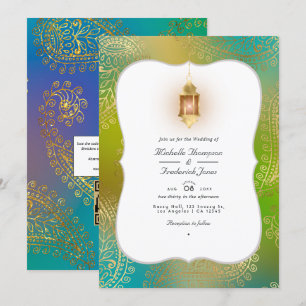 Goldfolie Arabisch Bollywood QR Code RSVP Hochzeit Einladung