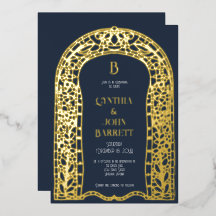 Goldfolie Art Deco inspirierte Hochzeitseinladung