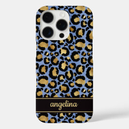 Goldfolie auf blauem Leopardenprint-Monogramm iPhone 16 Pro Hülle