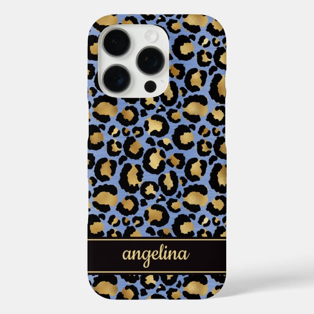 Goldfolie auf blauem Leopardenprint-Monogramm Case-Mate iPhone Hülle (Rückseite)