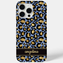 Goldfolie auf blauem Leopardenprint-Monogramm Case-Mate iPhone Hülle