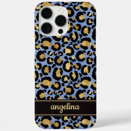 Goldfolie auf blauem Leopardenprint-Monogramm iPhone 16 Pro Max Hülle