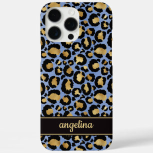 Goldfolie auf blauem Leopardenprint-Monogramm iPhone 16 Pro Max Hülle