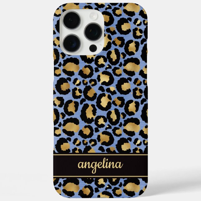 Goldfolie auf blauem Leopardenprint-Monogramm Case-Mate iPhone Hülle (Rückseite)
