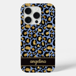Goldfolie auf blauem Leopardenprint-Monogramm Case-Mate iPhone Hülle
