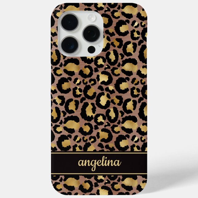 Goldfolie auf braunem Leopardenprint-Monogramm Case-Mate iPhone Hülle (Rückseite)
