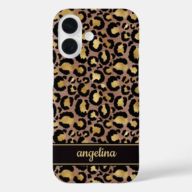 Goldfolie auf braunem Leopardenprint-Monogramm Case-Mate iPhone Hülle (Rückseite)